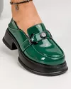 Pantofi casual piele naturala lucioasa verde inchis cu accesoriu metalic si inchidere slip-on JY3112 1