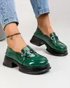 Pantofi casual piele naturala lucioasa verde inchis cu accesoriu metalic si inchidere slip-on JY3112 2