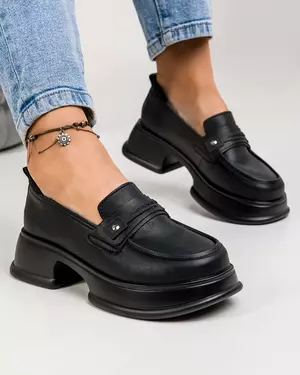 Pantofi casual dama piele naturala negri cu inchidere slip-on JY3110