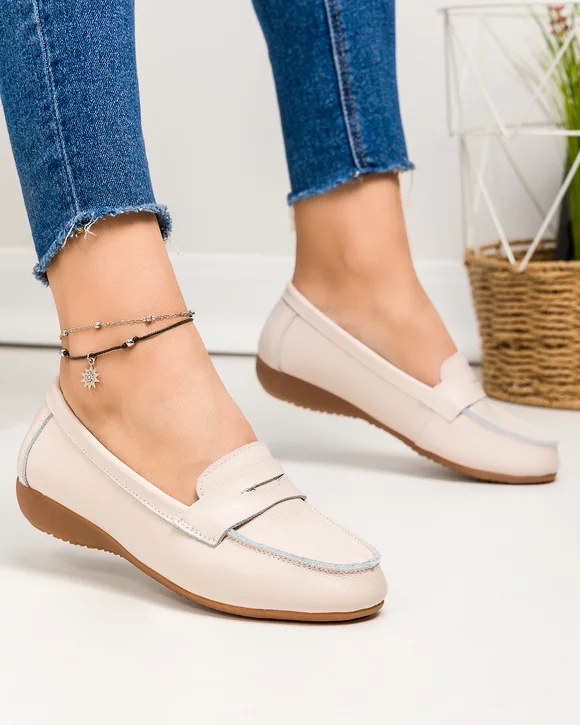 Mocasini dama piele naturala roz cu inchidere slip-on F003-633