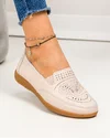 Mocasini dama piele naturala roz deschis cu perforatii cu insertie elastica F003-636 1