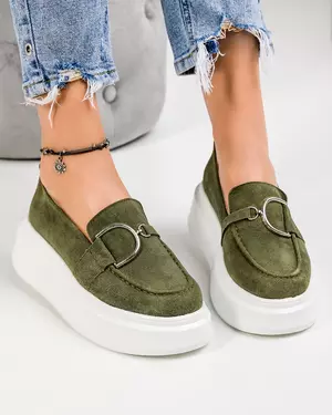 Mocasini piele naturala intoarsa verzi cu talpa groasa SD-306