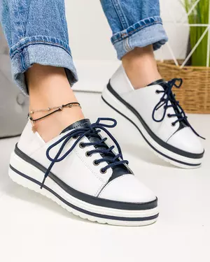 Pantofi casual albi cu bleumarin JY2780