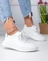 Pantofi casual dama piele natuala albi cu inchidere sireturi si cusaturi decorative F001-977 1