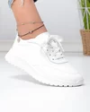 Pantofi casual dama piele natuala albi cu inchidere sireturi si cusaturi decorative F001-977 2