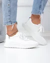 Pantofi casual dama piele natuala albi cu inchidere sireturi si cusaturi decorative F001-977 4
