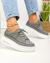 Pantofi casual dama piele natuala gri inchis cu talpa alba si inchidere sireturi F001-771 3