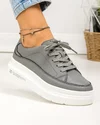 Pantofi casual dama piele natuala gri inchis cu talpa alba si inchidere sireturi F001-771 4