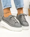 Pantofi casual dama piele natuala gri inchis cu talpa alba si inchidere sireturi F001-771 5