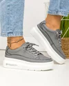 Pantofi casual dama piele natuala gri inchis cu talpa alba si inchidere sireturi F001-771 2