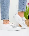 Pantofi casual dama piele naturala alb cu argintiu si capse metalice POL162 4
