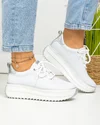 Pantofi casual dama piele naturala alb cu argintiu si varf rotund F002-290 1