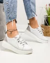 Pantofi casual dama piele naturala alb cu gri si talpa groasa T-5941 4