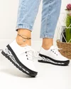 Pantofi casual dama piele naturala alb cu negru si inchidere sireturi JY5096 5