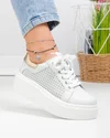 Pantofi casual dama piele naturala alb murdar cu auriu si inchidere sireturi T6042 5