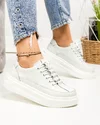 Pantofi casual dama piele naturala alb murdar cu inchidere sireturi si talpa groasa T-5970 1
