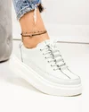 Pantofi casual dama piele naturala alb murdar cu inchidere sireturi si talpa groasa T-5970 2