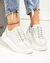 Pantofi casual dama piele naturala alb murdar cu inchidere sireturi si talpa groasa T-5970 3