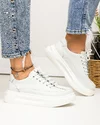 Pantofi casual dama piele naturala alb murdar cu inchidere sireturi si talpa groasa T-5970 4