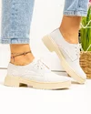 Pantofi casual dama piele naturala alb murdar model impletit POL278 4