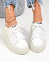 Pantofi casual dama piele naturala alb perlat cu inchidere sireturi F002-426B 5