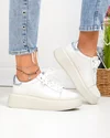 Pantofi casual dama piele naturala alb perlat cu inchidere sireturi F002-426B 3