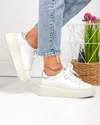 Pantofi casual dama piele naturala alb perlat cu inchidere sireturi F002-426B 6