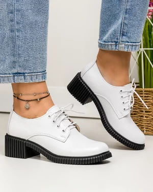 Pantofi casual dama piele naturala alb perlat cu inchidere sireturi PC836