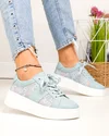 Pantofi casual dama piele naturala albastri cu inchidere sireturi si panza in laterale F001-848 2