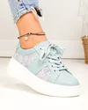 Pantofi casual dama piele naturala albastri cu inchidere sireturi si panza in laterale F001-848 3