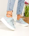 Pantofi casual dama piele naturala albastri cu inchidere sireturi si panza in laterale F001-848 5