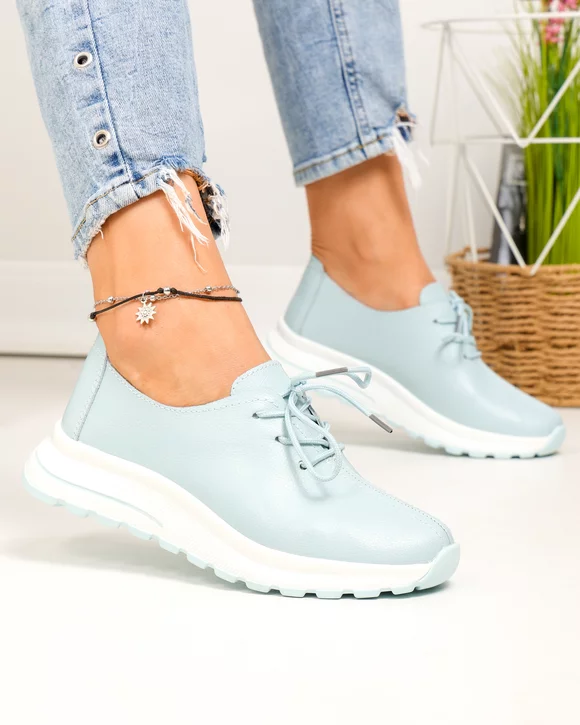 Pantofi Casual - Pantofi casual dama piele naturala albastri cu inchidere sireturi T-5931