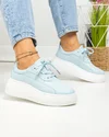 Pantofi casual dama piele naturala albastri cu talpa alba si inchidere sireturi F002-291 1