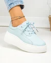 Pantofi casual dama piele naturala albastri cu talpa alba si inchidere sireturi F002-291 3