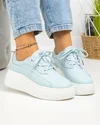 Pantofi casual dama piele naturala albastri cu talpa alba si inchidere sireturi F002-291 4