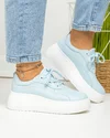 Pantofi casual dama piele naturala albastri cu talpa alba si inchidere sireturi F002-291 2