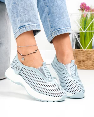 Pantofi casual dama piele naturala albastri perforati cu insertie elastica frontala T6041