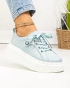 Pantofi casual dama piele naturala albastru deschis cu inchidere sireturi T-5807 3
