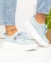 Pantofi casual dama piele naturala albastru deschis cu inchidere sireturi T-5807 1