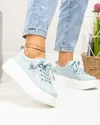 Pantofi casual dama piele naturala albastru deschis cu inchidere sireturi T-5807 5