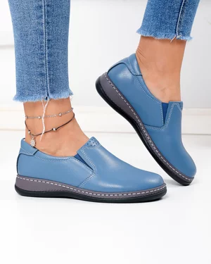 Pantofi Casual - Pantofi casual dama piele naturala albastru jeans cu inchidere slip-on si talpa flexibila AP-2115