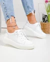 Pantofi casual dama piele naturala albi captusiti cu inchidere sireturi T-2006 1