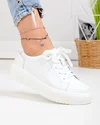 Pantofi casual dama piele naturala albi captusiti cu inchidere sireturi T-2006 2