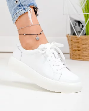 Pantofi casual dama piele naturala albi captusiti cu inchidere sireturi T-2006