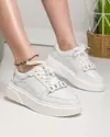 Pantofi casual dama piele naturala albi  casual cu inchidere siret AW2023-15-A 1