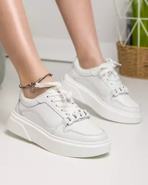 Pantofi casual dama piele naturala albi  casual cu inchidere siret AW2023-15-A 36
