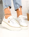 Pantofi casual dama piele naturala albi cu aplicatie metalica insecta F002-353 4