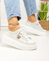 Pantofi casual dama piele naturala albi cu aplicatie metalica si inchidere sireturi T-8808 2