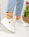 Pantofi casual dama piele naturala albi cu aplicatie metalica si inchidere sireturi T-8808 6