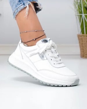 Pantofi Casual - Pantofi casual dama piele naturala albi cu argintiu F001-973